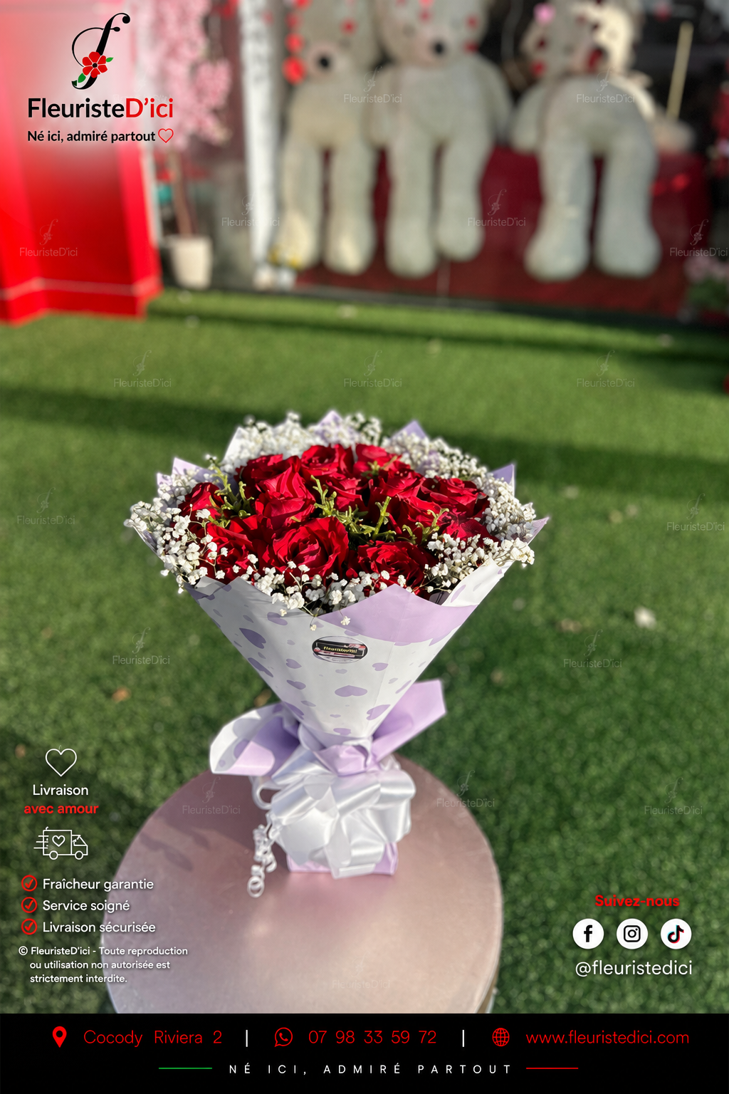 Bouquet Caprice – 15 Roses & Gypsophile
