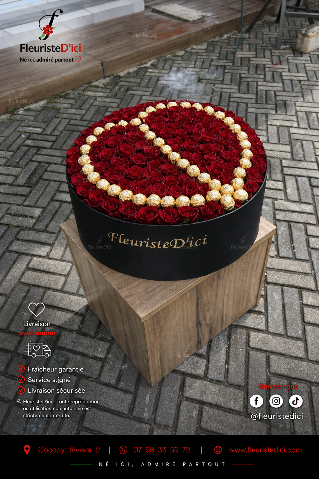 Coffret Cœur Dulcinée – 100 Roses & Chocolats