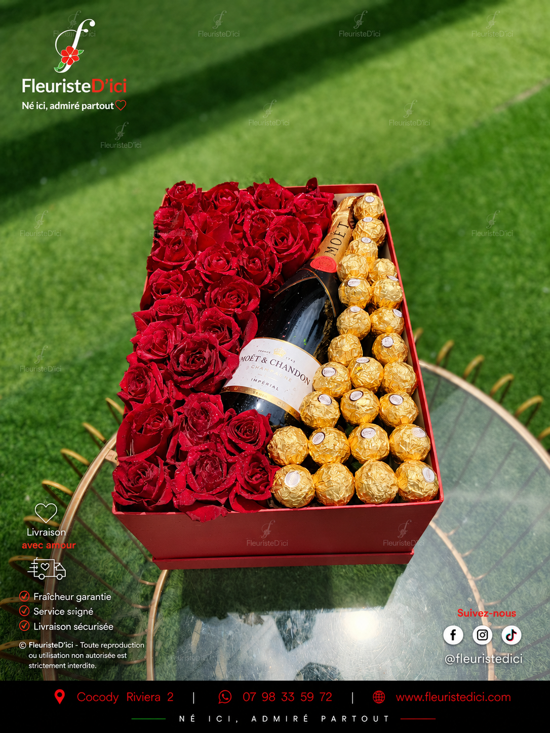 Coffret Bébé Caviar – Champagne Moët, Roses & Chocolats