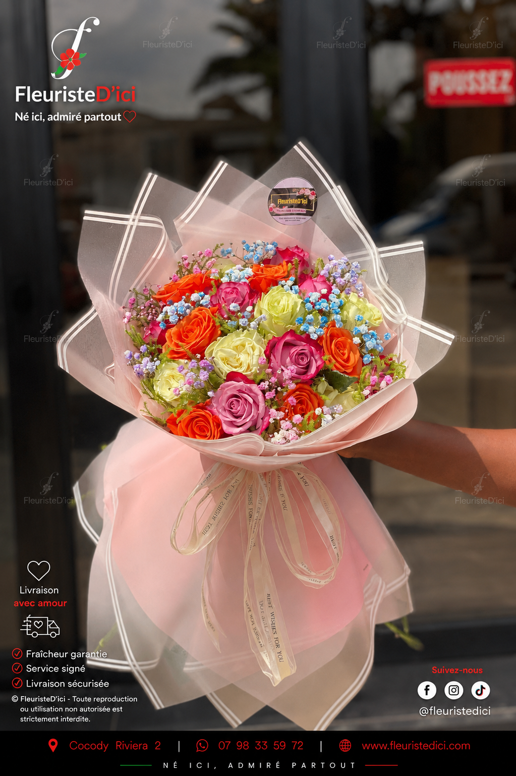 Bouquet Florilège – 20 Roses Multicolores