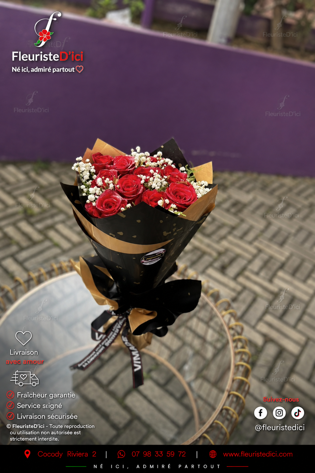 Bouquet Attention – 10 Roses Naturelles