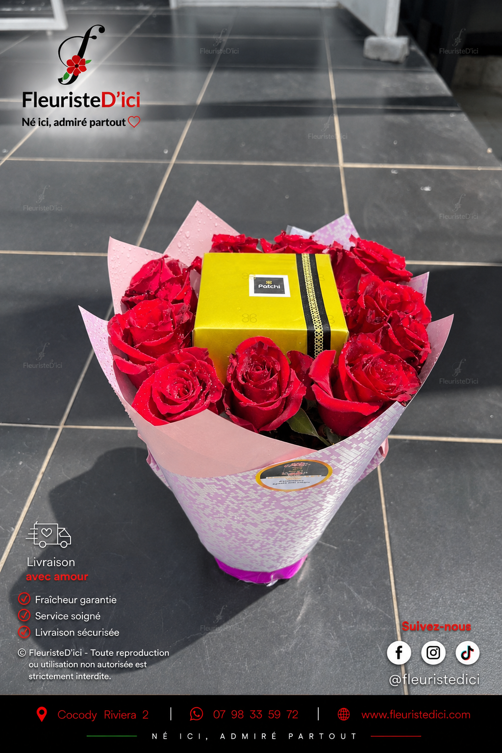Duo Confiance – 10 Roses & Chocolat Patchi