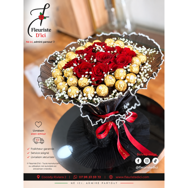 Bouquet Nuance – 6 Roses & 24 Chocolats Ferrero