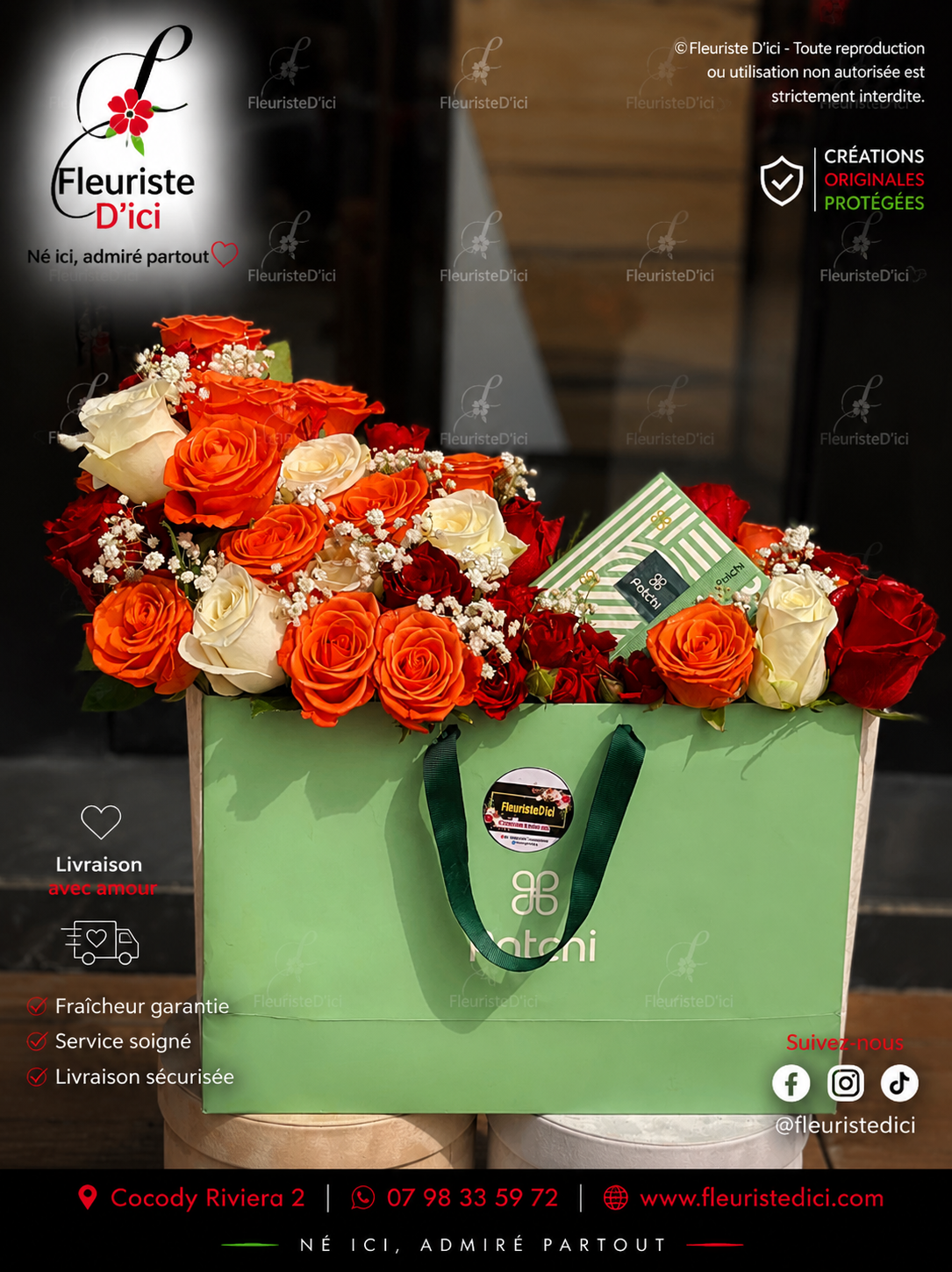 Box Florale Lune – Roses & Chocolats en Demi-Lune