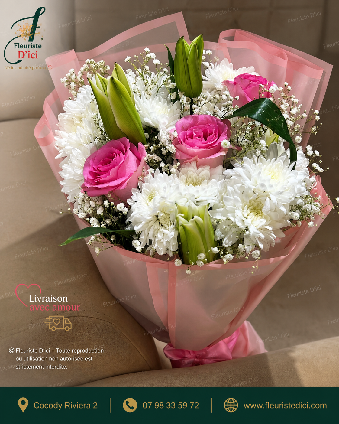 Bouquet Nuage Rose – Roses Roses & Gypsophile